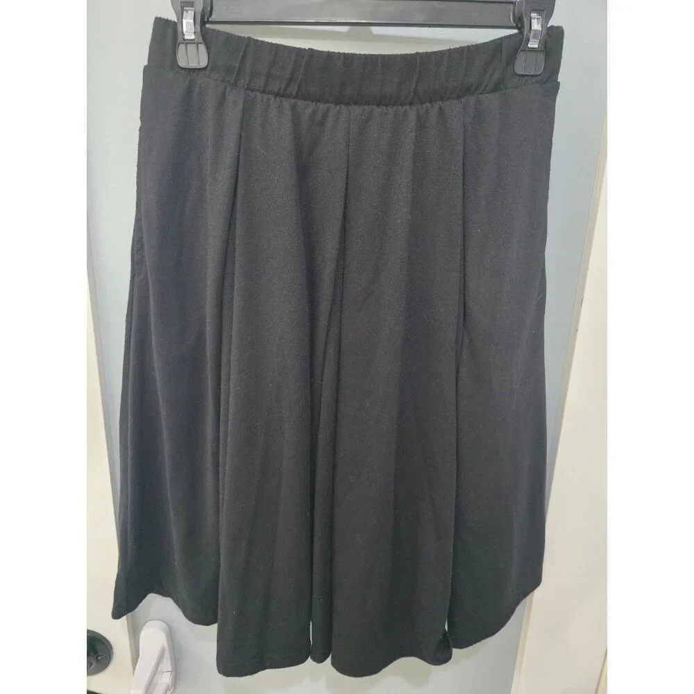 LULAROE Madison Black Solid Pleated Midi Skirt Size Large A-Line Soft Stretch - Picture 3 of 7